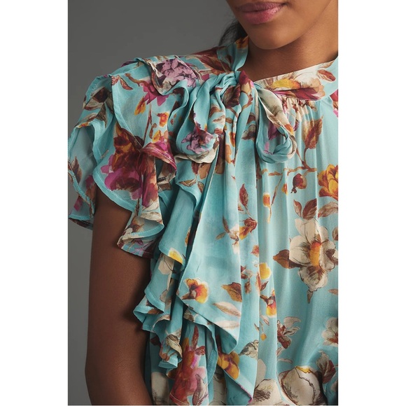 Anthropologie Tie-Neck Sheer Ruffled Blouse NWT SZ XL - Picture 2 of 10